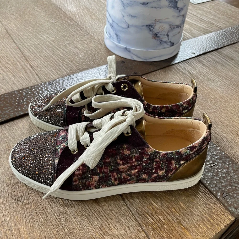 Christian louboutin gondolastrass sneaker burgundy bronze flats trainers sz 35